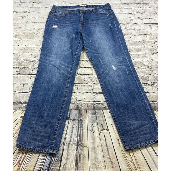 Gianni Bini Jeans‎ Womens Large Blue Distressed Straight Fit Denim Pants - Picture 2 of 14